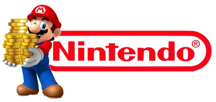 Nintendos Maskottchen Mario neben dem Nintendo Logo
